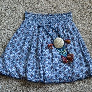 Blue patterned boho skirt